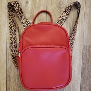 Red and leopard faux leather girl backpack